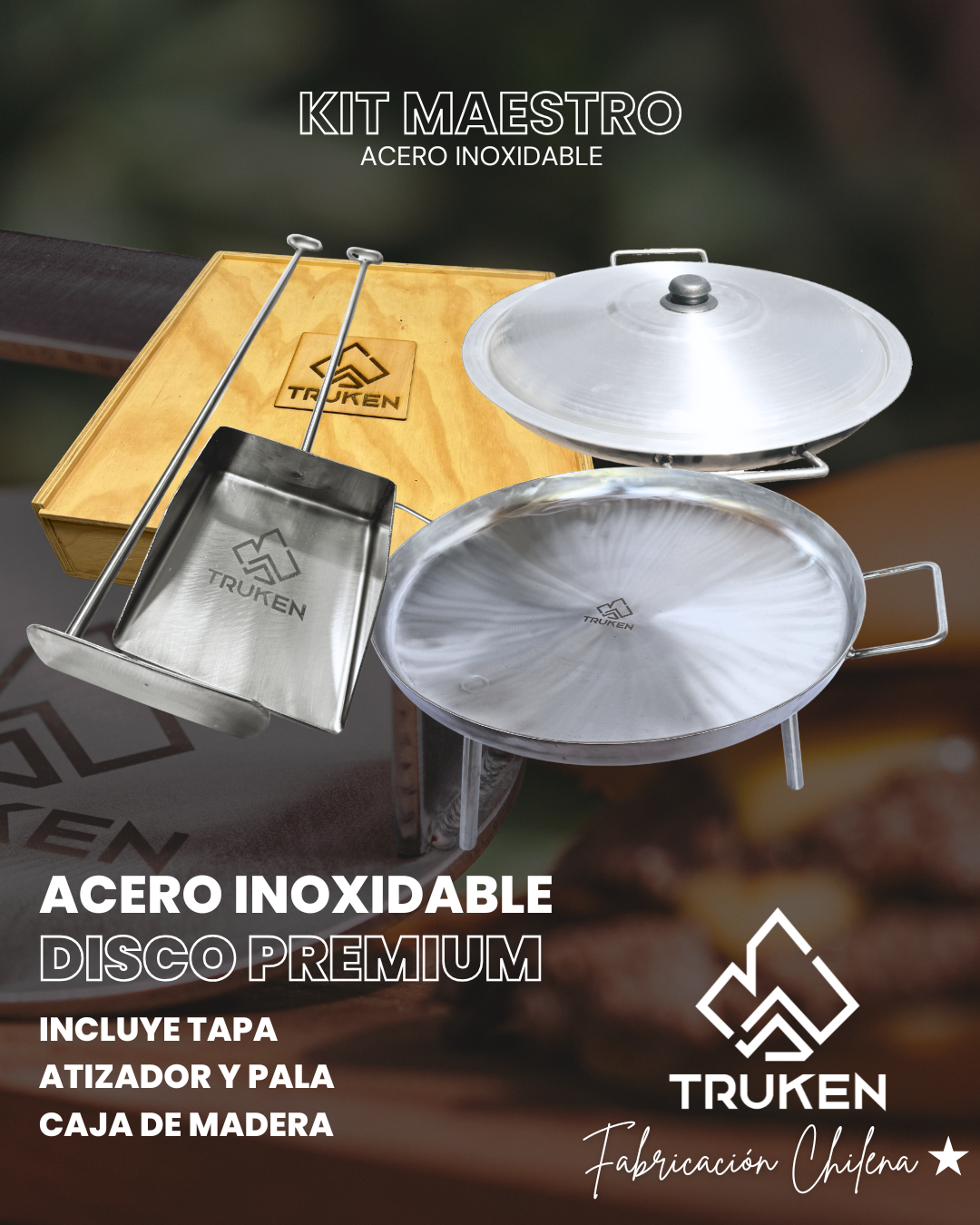 Kit Maestro – Disco + Caja de Madera + Set Pala & Atizador
