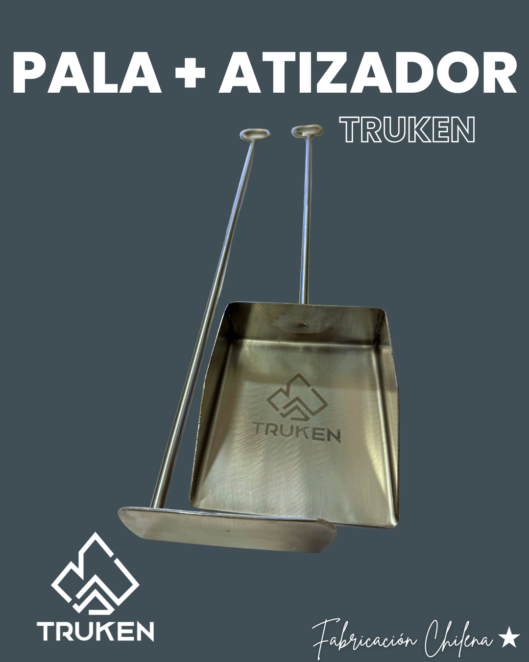 Kit Fogón Truken + 2 Parrillas Inoxidables + Set Atizador y Pala