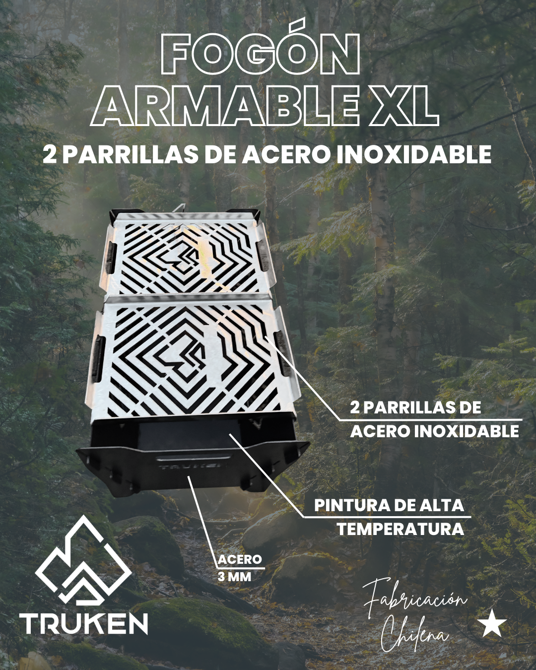 Fogón Armable XL + 2 Parrillas inoxidables