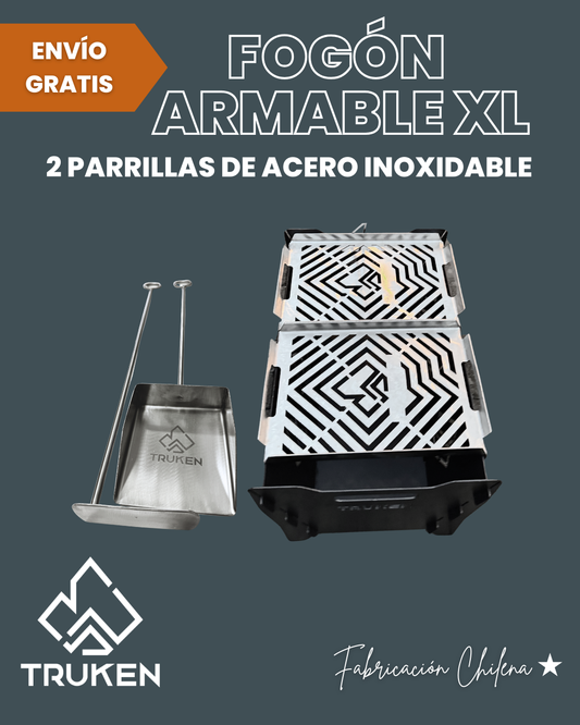 Kit Fogón Truken + 2 Parrillas Inoxidables + Set Atizador y Pala