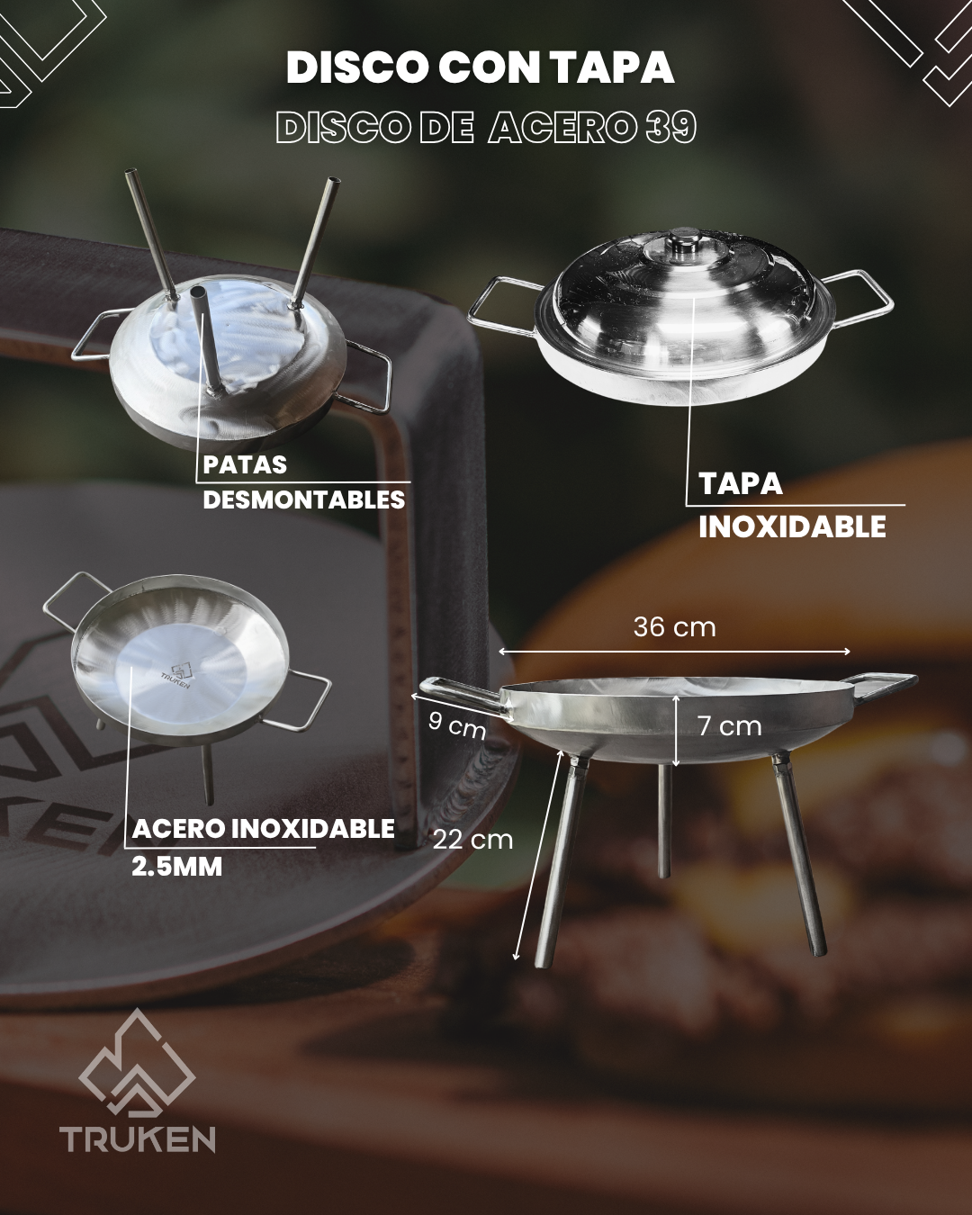Disco de acero inoxidable 36 con tapa