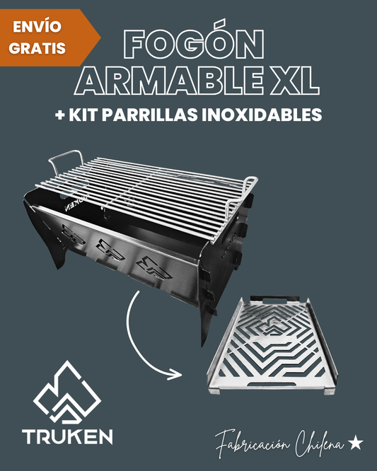 Kit Truken Parrillero - Fogón + Parrilla de Barra + Parrilla Pulso
