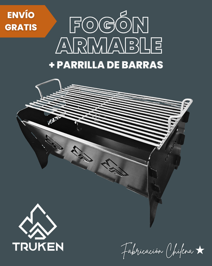 Fogón + Parrilla de barras inoxidable
