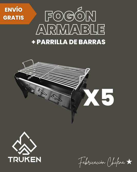 Fogón + Parrilla de Barras Acero Inoxidable x5