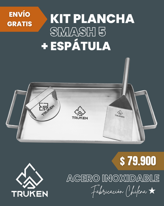 Plancha + Smash + Espátula Acero Inoxidable Truken
