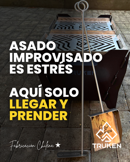 Kit Fogón Truken + 2 Parrillas Inoxidables + Set Atizador y Pala